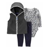 Conjunto 3 Peças Carters Menina Colete Capuz Body Inverno