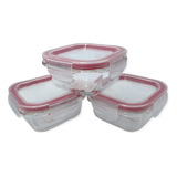 Conjunto 3 Pote De Vidro Com Tampa Hermética Quadrado 170ml