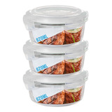 Conjunto 3 Pote Vidro 620ml Hermético Marmita Tampa 4 Travas