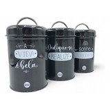 Conjunto 3 Potes De Mantimento Metal Cozinha Dispensa Frases