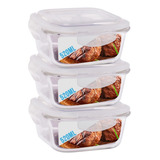 Conjunto 3 Potes De Vidro 520ml Hermético 4 Travas Marmita