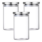 Conjunto 3 Potes Herméticos De Vidro 1100 Ml C Tampa Inox