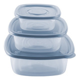 Conjunto 3 Potes Plástico Pop Quadrado De 400 Ml 1 L E 2 L Cor Azul Clean