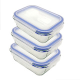 Conjunto 3 Potes Vidro Hermético Com Tampa Marmita 1040ml