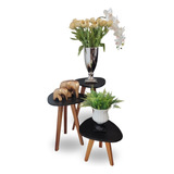 Conjunto 3un Mesa Orgânica Canto Apoio Lateral Paris Preta Cor Preto