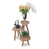 Conjunto 3un Mesa Orgânica Canto Apoio Lateral Paris Wood Cor Freijó Mel