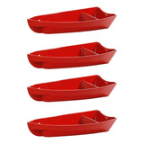 Conjunto 4 Barca Sushi Vermelho Policarbonato 600ml Japonês
