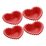 Conjunto 4 Bowls De Porcelana Coração Beads Vermelho