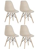 Conjunto 4 Cadeiras Charles Eames Eiffel Wood Base Madeira Nude