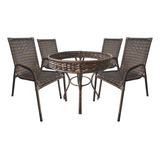 Conjunto 4 Cadeiras E 1 Mesa Redonda Reforçada Resistente P Jardim Varanda Alpendre Cor Amêndoa Ps Móveis