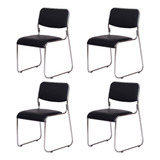 Conjunto 4 Cadeiras Escritório Interlocutor Dakar Preta Base Fixa Preto Waw Design