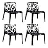 Conjunto 4 Cadeiras Gruvyer Polipropileno Com Encosto Moderna Versátil Para Sala De Jantar Cozinha Bar Restaurante Jardim Varanda Cafeteria Shopping E Salão De Festas Preto