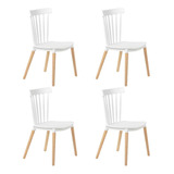 Conjunto 4 Cadeiras Windsor Seat co Empório Tiffany Cor Branca Base Em Madeira