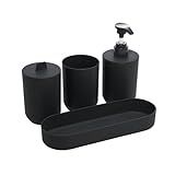 Conjunto 4 Peças De Bambu E PP Para Banheiro Preto Lyor