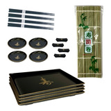 Conjunto 4 Pessoas Comida Japonesa Hashi Shoyu Esteira Sushi