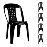 Conjunto 5 Cadeiras Plástica Preta Bistrô Empilhável C nf
