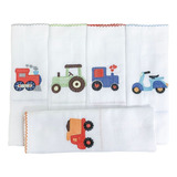 Conjunto 5 Fraldas Para Bebê Cremer Luxo Bordada Transportes