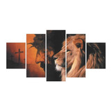 Conjunto 5 Quadros Decorativo Jesus Leão Religioso Biblia Cor Colorido