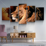 Conjunto 5 Quadros Leao Juda Religioso Jesus Sala Quarto