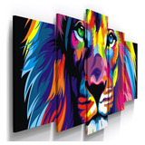 Conjunto 5 Quadros Leao Juda Religioso Jesus Sala Quarto
