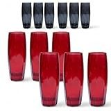 Conjunto 6 Copos Altos 370ml Vidro Design Geométrico Moderno E Elegante Agua Suco Refrigerante Luxo Colorido Mesa Posta Qualidade Premium Preto Vermelho