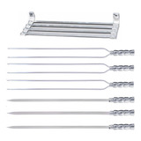 Conjunto 6 Espetos Churrasco Alumínio 95cm Suporte