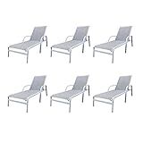 Conjunto 6 Espreguiçadeiras Reclináveis Em Alumínio E Tela Sling Cannes Portinaty Branco Bege