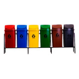 Conjunto 6 Lixeiras Para Coleta Seletiva 60l C Suporte