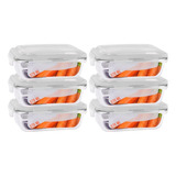 Conjunto 6 Potes Com 370ml Vidro Hermético Marmita Fitness