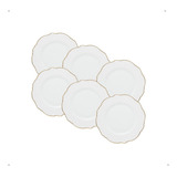 Conjunto 6 Pratos De Sobremesa Maldivas C fio De Ouro 21cm