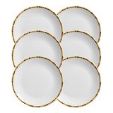 Conjunto 6 Pratos Sobremesa Bambu Natural 20cm Scalla Ceramica