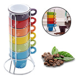 Conjunto 6 Xicaras 60ml De Porcelana Cafe C Suporte Gourmet