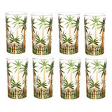 Conjunto 8 Copos Cristal Palmeira Personalizado Mesa Posta