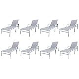 Conjunto 8 Espreguiçadeiras Reclináveis Em Alumínio E Tela Sling Cannes Portinaty Branco Bege