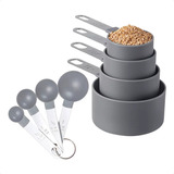 Conjunto 8 Peças Copos Colheres Medição Empilháveis Aço