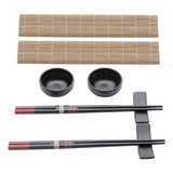 Conjunto 8 Peças Para Sushi De Ceramica E Bambu