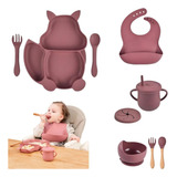Conjunto 8un Introdução Alimentar Esquilo Silicone Ventosa