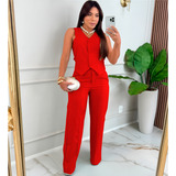 Conjunto Alfaiataria Colete E Calça Pantalona Social Premium