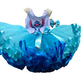 Conjunto Aniversário Stitch Kit Body Saia Tutu Pérolas