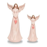Conjunto Anjo Com Coração 23 Cm E 15 Cm decorativo resina