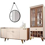 Conjunto Aparador Havana Com Espelho Adnet 54cm E Cristaleira Luma B01 Off White Nature Lyam Decor