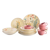 Conjunto Aparelho De Jantar Chá Ceramica Decorado Arabella
