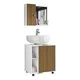 Conjunto Armario Gabinete E Espelheira Para Banheiro De Pia De Coluna Kit Completo De Gabinete Com Rodinhas Pequin E Espelheira Branco Ripado 