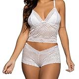 Conjunto Baby Doll Lingerie De Renda Sensual Com Calcinha Caleçon E Sutiã Moda Íntima Feminina Linha Noite Sutiã E Calcinha De Renda Conjunto De Lingerie Sexy Vicbela BRANCO G