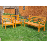 Conjunto Banco De Jardim Namoradeira Poltrona Madeira Rustic