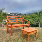 Conjunto Banco Poltrona Jardim Mesinha De Centro Madeira