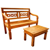 Conjunto Banco Poltrona Jardim Mesinha De Centro Madeira