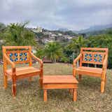 Conjunto Banco Poltrona Jardim Mesinha De Centro Madeira