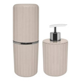 Conjunto Banheiro 2 Pç Groove Porta Sabonete Liquido Escovas