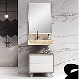 Conjunto Banheiro Bancada Em Porcelanato Com Cuba Esculpida Espelho Gaveteiro Pró 60cm Bumi Wood
